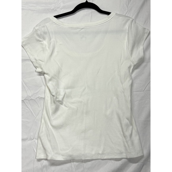 Pilcro Blouse Womens XL White Short-Sleeved Scoop-Neck Loose Fit T-Shirt - Picture 3 of 7